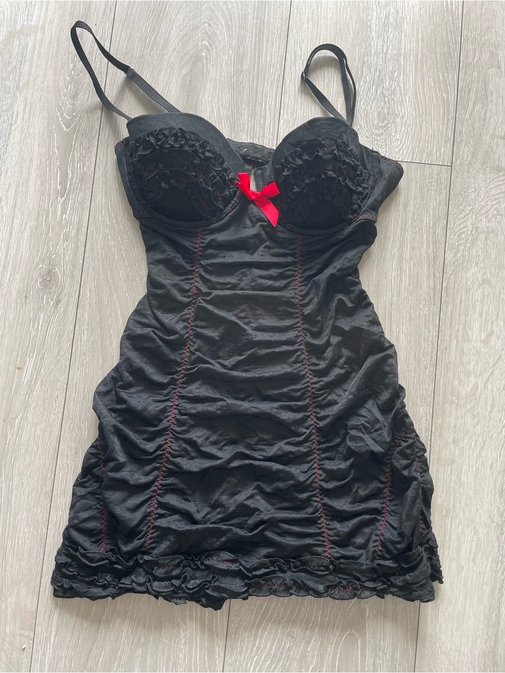 Victoria's Secret Black Chemise with Red Accent Bow